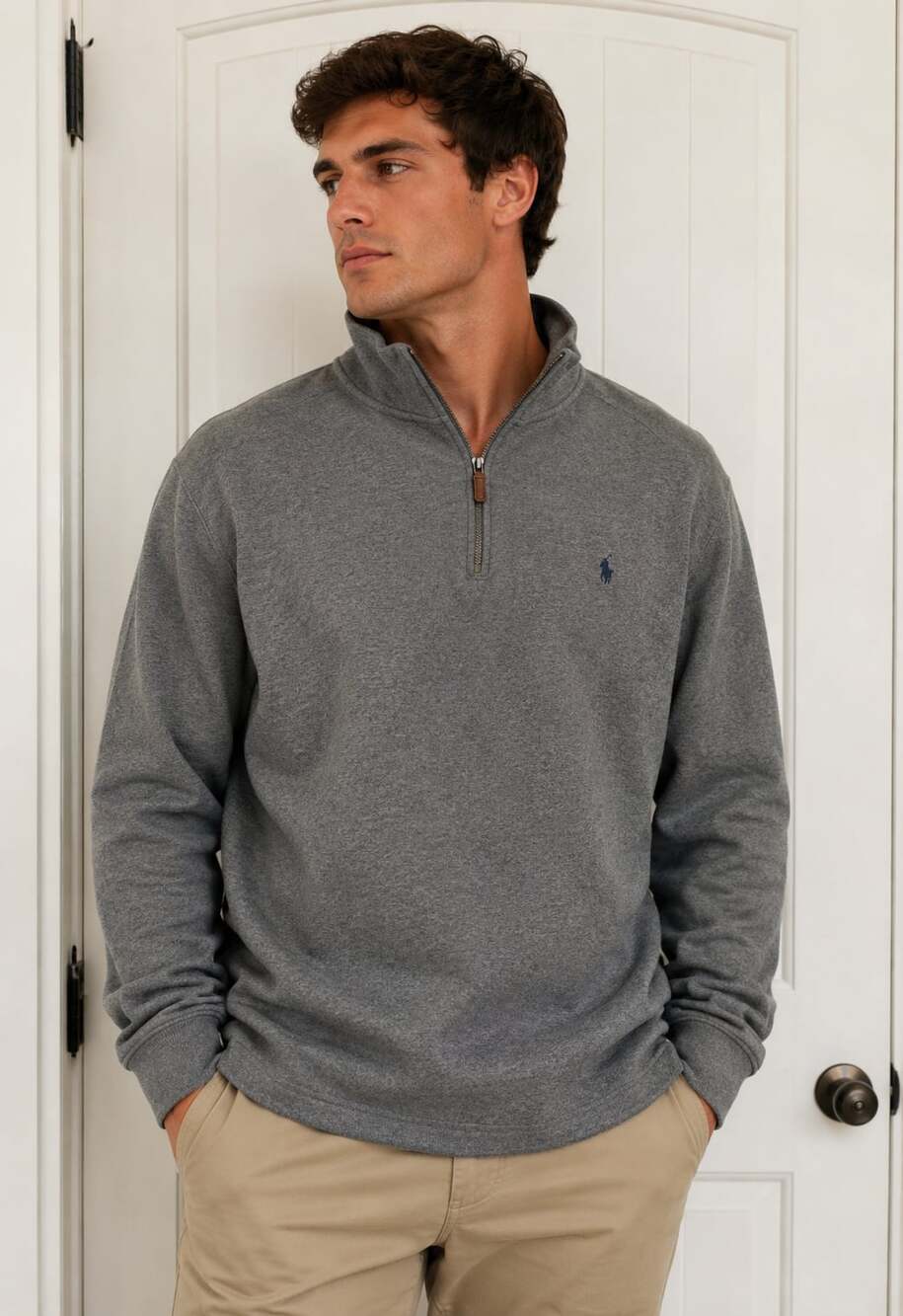 Polo Ralph Lauren 1/4 Zip Mock Neck Pullover Classic Sweater Grey Men's Sz XXL